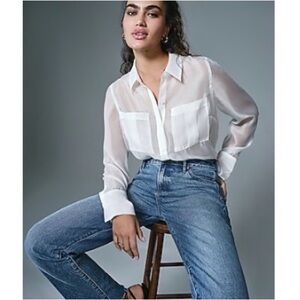 Express Sheer White Button-Up Shirt Jacket NWT
